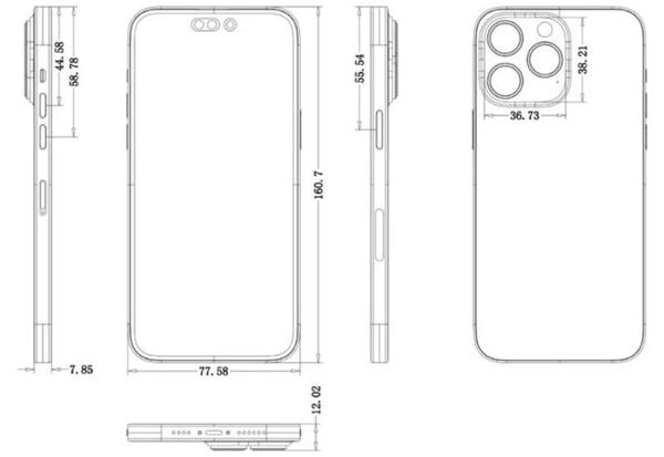 苹果iPhone 14 pro系列CAD设计图曝光